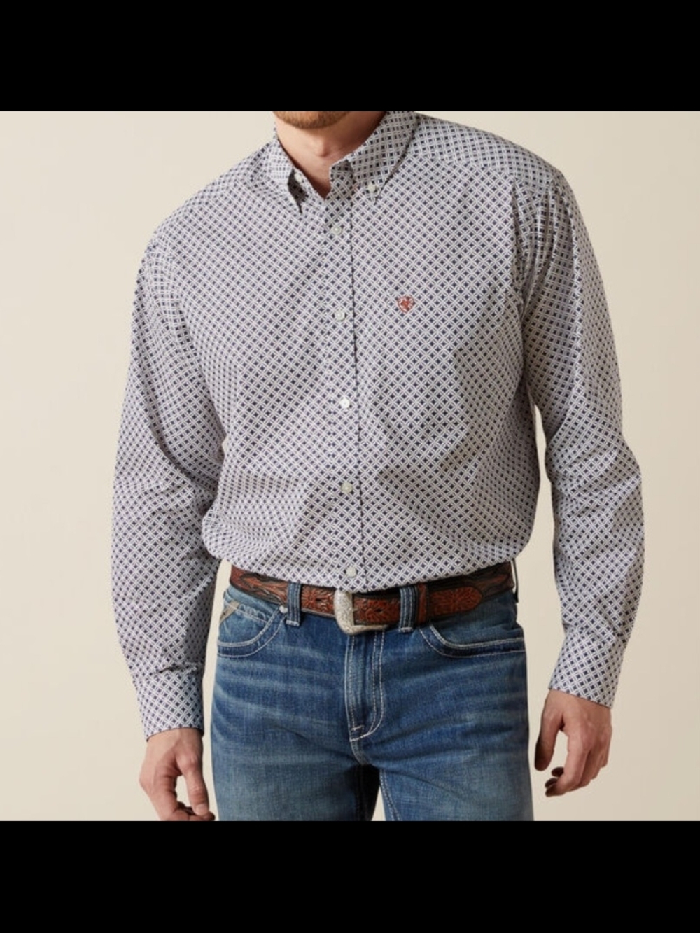 Ariat White Shirt with Navy Geometric Print
